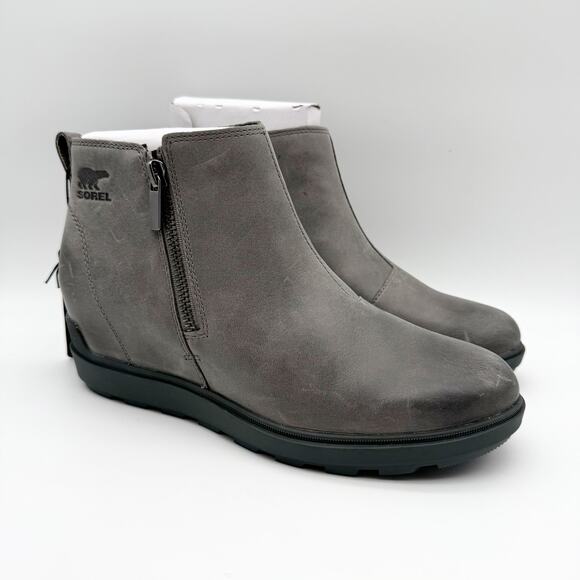 Sorel Women Evie ll Zip Wedge Bootie US 10.5 EU 41.5 Grey Leather Waterproof NIB - Picture 5 of 13